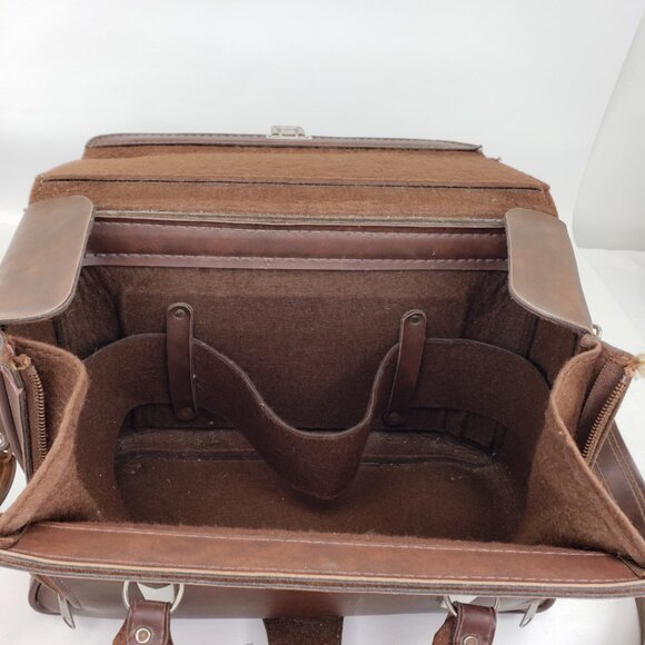 Vintage Brown Leather Hard Side Zipper Drop Front Camera Bag Case 14"X 10"X 7" - Picture 11 of 16